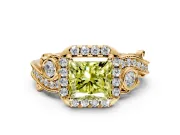 Bypass Halo Engagement Ring Setting for Fancy Yellow Princess Cut Center with Bezel Accents, Milgrain and Prong Head in Yellow Gold