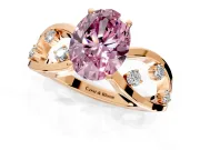 Solitaire Engagement Ring Setting for Fancy Pink Oval Center with Criss-Cross Accent Band and Prong Head in Rose Gold