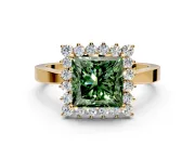 Starburst Halo Engagement Ring Setting for Fancy Green Princess Cut Center with Flat Cathedral Band and Prong Head in Yellow Gold
