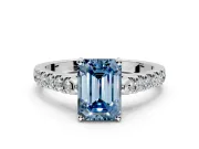 Solitaire Engagement Ring Setting for Fancy Blue Emerald Cut Center with Partway Pave Band and Prong Head in Platinum
