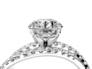 Solitaire Engagement Ring Setting for Round Cut Center with Woven 3-Strand Pave Band and Prong Head in Platinum