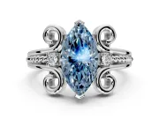 Solitaire Engagement Ring Setting for Fancy Blue Marquise Center with Twisted Band and Scroll Prong Head in White Gold