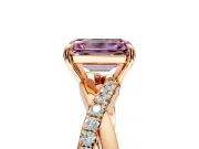 Crossover Engagement Ring Setting for Fancy Pink Emerald Cut Center with Pave and Plain Strands and Prong Head in Rose Gold