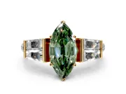 Channel-Set Engagement Ring Setting for Fancy Green Marquise Center with Baguette Band and Prong Head in Yellow Gold