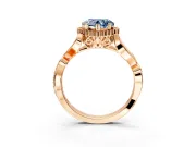 Halo Engagement Ring Setting for Fancy Blue Heart-Shaped Center with Leaf Motif Split Shank and Prong Head in Rose Gold
