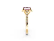 Floral Engagement Ring Setting for Fancy Pink Asscher Cut Center with Four Accent Clusters and Prong Head in Yellow Gold