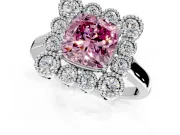 Cluster Halo Engagement Ring Setting for Fancy Pink Cushion Cut Center with Milgrain Bezel Accents and Prong Head in Platinum