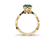Solitaire Engagement Ring Setting for Fancy Green Asscher Cut Center with Accented Twist Band and Leaf Prong Head in Yellow Gold