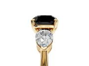 3 Stone Engagement Ring Setting for Fancy Black Cushion Cut Center with Large Pear-Shaped Accents and Prong Head in Yellow Gold