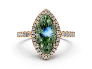 Accent Halo Engagement Ring Setting for Fancy Green Marquise Center with Full-Length Pave Band and Prong Head in Rose Gold