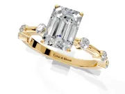 Solitaire Engagement Ring Setting for Emerald Cut Center with Bezel Station Band and Prong Head in Yellow Gold