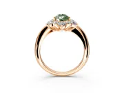 Small-Accent Cluster Halo Engagement Ring Setting for Fancy Green Pear-Shaped Center with Plain Band and Prong Head in Rose Gold