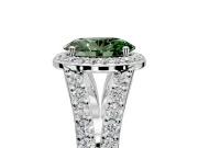 Halo Engagement Ring Setting for Fancy Green Oval Center with Narrow Pave Split Shank and Prong Head in Platinum