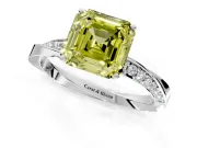 Side Accent Engagement Ring Setting for Fancy Yellow Asscher Cut Center with Accent Shoulders and Prong Head in White Gold