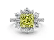 Floral Halo Engagement Ring Setting for Fancy Yellow Princess Cut Center with Pave Accents and Prong Head in Sterling Silver