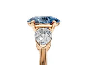 3 Stone Engagement Ring Setting for Fancy Blue Oval Center with Large Pear-Shaped Accents and Prong Head in Rose Gold