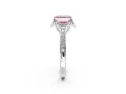 Floral Engagement Ring Setting for Fancy Pink Asscher Cut Center with Four Accent Clusters and Prong Head in Platinum