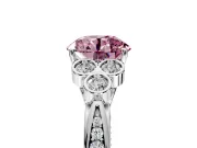 Cluster Engagement Ring Setting for Fancy Pink Round Cut Center with Bezel Accent Clusters and Prong Head in Platinum