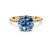 Solitaire Engagement Ring Setting for Fancy Blue Round Cut Center with Plain Twisted Rope Band and Prong Head in Yellow Gold