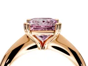 Solitaire Engagement Ring Setting for Fancy Pink Princess Cut Center with Reverse Tapered Band and Prong Head in Rose Gold
