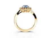 Starburst Halo Engagement Ring Setting for Fancy Blue Oval Center with Flat Cathedral Band and Prong Head in Yellow Gold