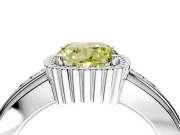 Halo Engagement Ring Setting for Fancy Yellow Cushion Cut Center with Wide Band, Inlaid Accent Row and Prong Head in Sterling Silver
