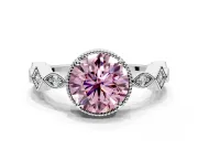 Milgrain Bezel Engagement Ring Setting for Fancy Pink Round Cut Center with Marquise Stations and Bezel Head in Platinum
