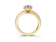 Solitaire Engagement Ring Setting for Round Cut Center with Single Row Accent Band and Prong Head in Yellow Gold