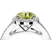 Halo Engagement Ring Setting for Fancy Yellow Round Cut Center with Pave Split Shank and Prong Head in Sterling Silver