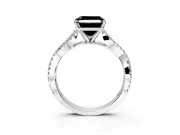 Solitaire Engagement Ring Setting for Fancy Black Asscher Cut Center with Twisted Pave Split Shank and Prong Head in Sterling Silver