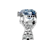 Solitaire Engagement Ring Setting for Fancy Blue Heart-Shaped Center with Narrow Twist Pave Band and Prong Head in Sterling Silver