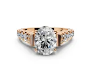 Solitaire Engagement Ring Setting for Oval Center with Pave Cathedral Shoulders and Prong Head in Rose Gold