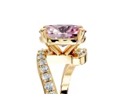 Solitaire Engagement Ring Setting for Fancy Pink Oval Center with Pave Bypass Swirl Band and Prong Head in Yellow Gold