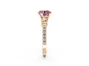 3 Stone Engagement Ring Setting for Fancy Pink Round Cut Center with Round Cut Side Accents and Prong Head in Rose Gold