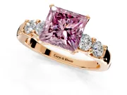 5 Stone Engagement Ring Setting for Fancy Pink Princess Cut Center with Plain Band and Prong Head in Rose Gold