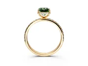 Hidden Halo Engagement Ring Setting for Fancy Green Radiant Cut Center with Pave Band and Prong Head in Yellow Gold