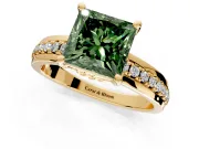 Solitaire Engagement Ring Setting for Fancy Green Princess Cut Center with Raised Channel Band and Prong Head in Yellow Gold