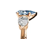 3 Stone Engagement Ring Setting for Fancy Blue Pear-Shaped Center with Large Pear-Shaped Accents and Prong Head in Rose Gold