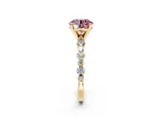 Solitaire Engagement Ring Setting for Fancy Pink Round Cut Center with Alternating Size Accents and Prong Head in Yellow Gold