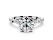 Solitaire Engagement Ring Setting for Round Cut Center with Alternating Size Accents and Prong Head in Sterling Silver