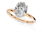Hidden Halo Engagement Ring Setting for Oval Center with Thin Rounded Band and Prong Head in Rose Gold