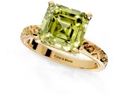 Solitaire Engagement Ring Setting for Fancy Yellow Asscher Cut Center with Scrollwork Band and Prong Head in Yellow Gold