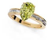 Solitaire Engagement Ring Setting for Fancy Yellow Pear-Shaped Center with Channel Baguette Band and Prong Head in Yellow Gold