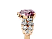 Cluster Engagement Ring Setting for Fancy Pink Heart-Shaped Center with 2-Row Shoulder Clusters and Prong Head in Rose Gold