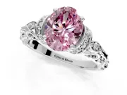 Solitaire Engagement Ring Setting for Fancy Pink Oval Center with Filigree Band and Prong Head in Platinum
