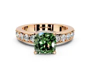 Solitaire Engagement Ring Setting for Fancy Green Cushion Cut Center with Channel-Set Accents and Prong Head in Rose Gold