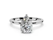 Hidden Halo Engagement Ring Setting for Pear-Shaped Center with Thin Round-Wire Band and Prong Head in White Gold