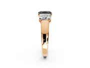 3 Stone Engagement Ring Setting for Fancy Black Radiant Cut Center with Raised Basket Heads and Prong Head in Rose Gold