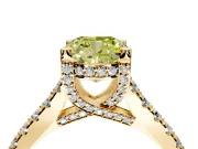 Solitaire Engagement Ring Setting for Fancy Yellow Cushion Cut Center with Widening Pave Band and Claw Prong Head in Yellow Gold