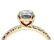 Solitaire Engagement Ring Setting for Emerald Cut Center with Shared-Prong Accents and Prong Head in Yellow Gold
